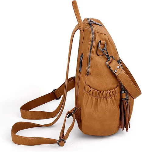 Vista 6 de UTO Mochila de cuero vegano para mujer, diseño de moda, convertible con borla, para viajes, con borla