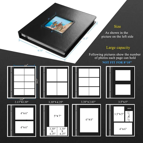 Vista 4 de 1DOT2 Álbum de fotos autoadhesivo, 60 páginas negras autoadhesivas, libro de recuerdos DIY para aniversario, viaje, tapa de cuero, álbum de recortes