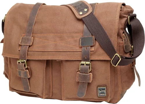 Vista 11 de Bolso de hombro para hombres, bolso mensajero de lienzo militar clásico de Berchirly, de 13.3–17.3 pulgadas, de regreso a la escuela