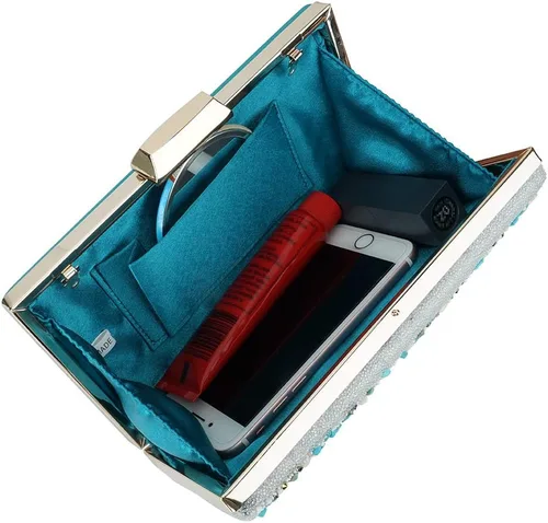 Vista 4 de Bolso de mano brillante para mujer, elegante, con purpurina, para boda, fiesta, graduación, color azul, Azul