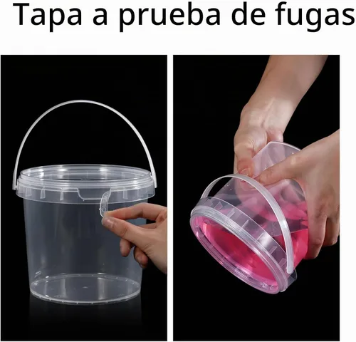 Vista 3 de Paquete de 24 cubos de helado con tapas y asas, cubo de plástico transparente para ron de 25 onzas/33 onzas, recipientes de bebidas de cóctel, cubo