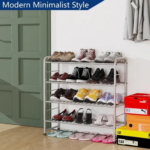 Vista 4 de Zapatero apilable de 4 niveles, organizador de zapatos expandible y ajustable, estante de almacenamiento, alta capacidad, rejilla de alambre