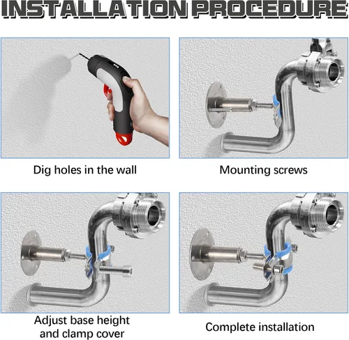 Vista 5 de Yaocom 8 soportes de tubo de montaje en pared de acero inoxidable 304, adecuado para diámetro exterior de 1-1/2 pulgadas (1.654-1.772 in), altura