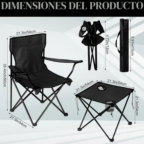 Vista 3 de FairySandy 6 sillas de campamento con mesa, sillas plegables resistentes para mesa de campamento exterior, silla plegable con portavasos, bolsas