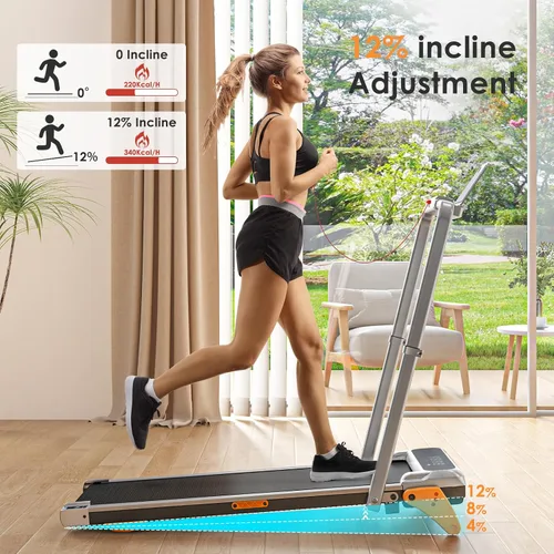 Vista 3 de Walking Pad with Incline Portable Treadmill with Handle Bar for Home Office Under Desk Use Small Space Treadmill
