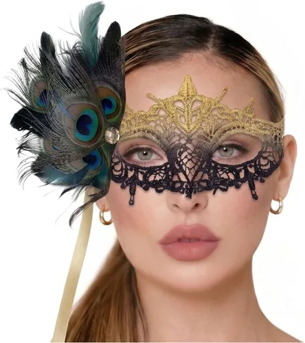 Vista 20 de Masquerade Mask For Women Lace Masquerade Mask for Masquerade Party, Proms, Venetian Party, Mardi Gras, Halloween & Cosplay Ana Bg Pluma de Pavo Real