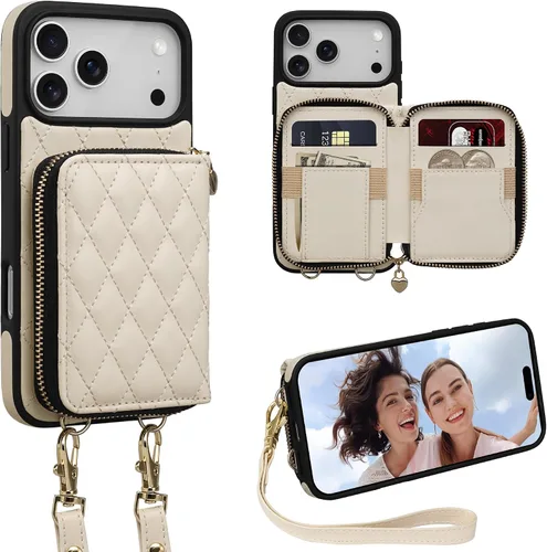 Vista 32 de Funda para iPhone 12 Pro/iPhone 12 de 6.1 pulgadas, cartera cruzada con cremallera para mujer, tarjetero con bloqueo RFID, funda de cuero con Negro