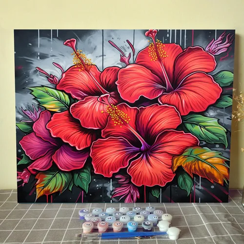Vista 12 de Kit de pintura por números de flores amarillas tropicales, 16 x 20 pulgadas, grafiti, girasoles, pintura colorida para garabatos, lienzo de pintura