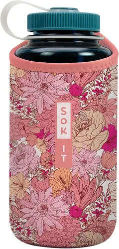 Vista 247 de Sok It BotlSok Funda para botella de agua con cubierta de neopreno aislante (Floral abstracto, se ajusta a CamelBak o Nalgene de 12 onzas)