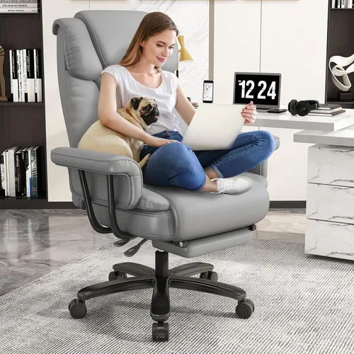 Vista 10 de GYI Silla Criss Cross con Ruedas, Silla de Escritorio de Oficina Reclinable Grande y Alto de 160° con Respaldo Alto, Asiento Ancho, Brazos