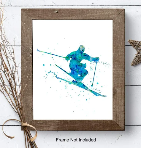 Vista 7 de Impresión artística de pared de acuarela de esquí, foto sin marco de 8 x 10 pulgadas, gran regalo para esquiadores y snowboarders, decoración