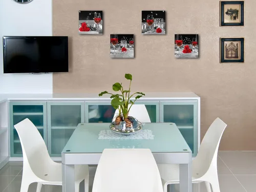 Vista 4 de Biufo Lienzo de cocina, impresiones artísticas de pared con rosas de vino blanco y negro, pintura floral para comedor, restaurante, decoración