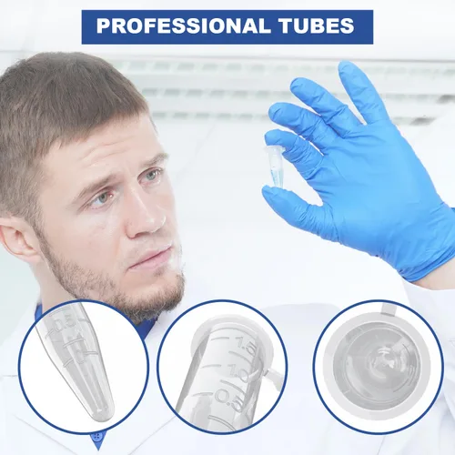 Vista 2 de ONiLAB 500 tubos de microcentrífuga graduados de polipropileno de 0.1 fl oz con tapa adjunta, micro centrífuga cónica transparente para botella