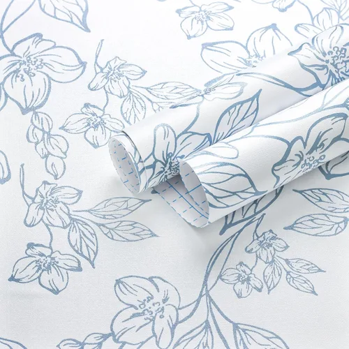 Vista 16 de Ismoon Papel tapiz autoadhesivo para despegar y pegar, papel de contacto floral vintage, bohemio, acuarela azul, damasco, texturizado, extraíble