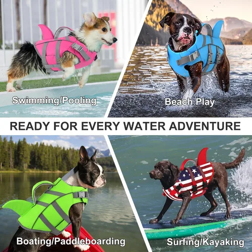 Vista 7 de Dogcheer Chaleco salvavidas para perro, tiburón, chaleco salvavidas reflectante para nadar en barco, chaleco de natación ajustable para cachorros