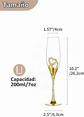 Vista 8 de NUPTIO - Copas de champán de cristal, regalos de boda para parejas, dorado, juego de 2