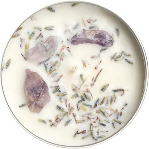 Vista 2 de Empath Protection - Vela de 8 onzas, cristales calmantes de lavanda y amatista
