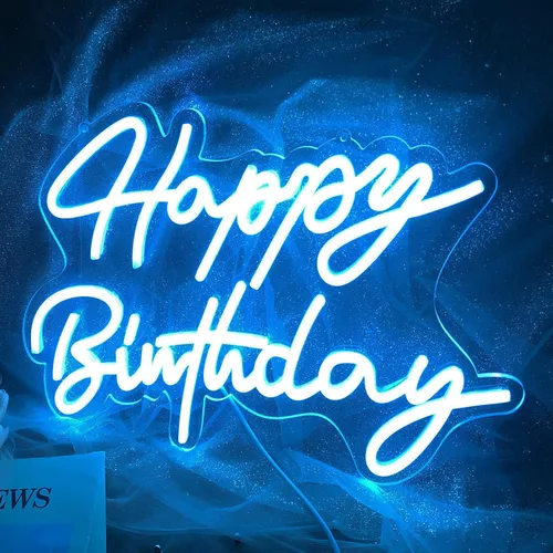 Vista 7 de Letrero de neón de feliz cumpleaños, reutilizable, luz LED azul de neón, decoración de fiesta de cumpleaños, funciona con USB, decorativo para telón