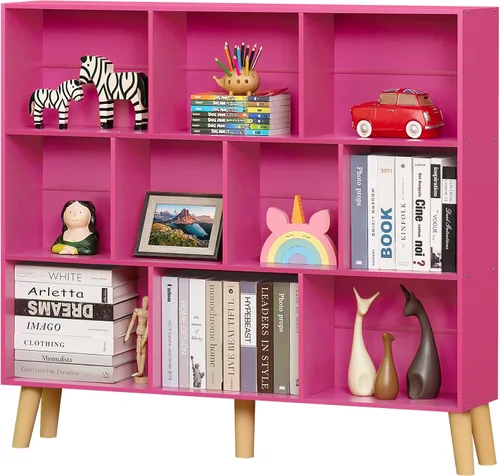 Vista 47 de LEYAOYAO Estantería de 5 cubos de 3 niveles con patas, estante negro menta para libros para niños, bonito organizador de almacenamiento, estantes