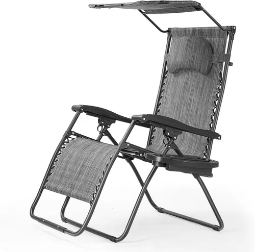Vista 8 de Sillas Goplus Zero Gravity, Silla de jardín plegable extra grande con toldo y soporte para copas, Silla reclinable ajustable para patio plegable