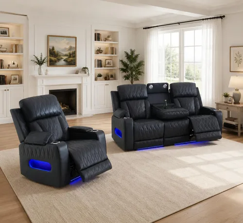 Vista 19 de Pon Living Luxurious Leather Reclining Sofa Set with LED for Living Room