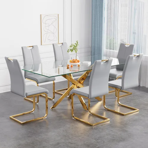 Vista 35 de Juego de mesa de comedor de 36 pulgadas para 4, moderna parte superior cuadrada de vidrio templado, mesa de patas de acero inoxidable con acabado