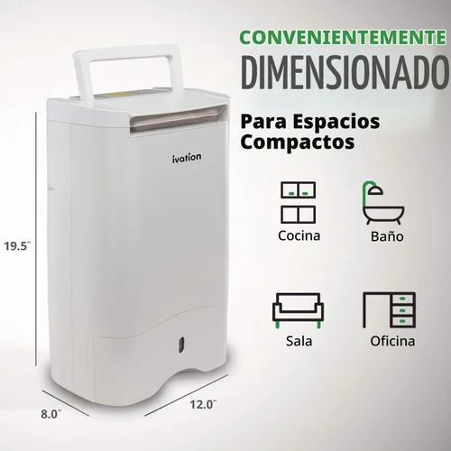 Vista 5 de Ivation Deshumidificador desecante de área pequeña de 19 pintas, compacto y silencioso, con manguera de drenaje continuo para espacios más pequeños