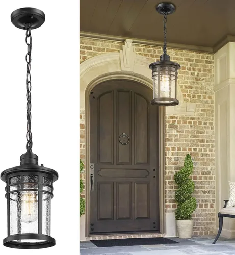 Vista 9 de Darkaway Luces Colgantes para Exteriores para Porche, Candelabro para Exteriores Luces Colgantes para Porche Montaje en Techo de Aluminio con Vidrio
