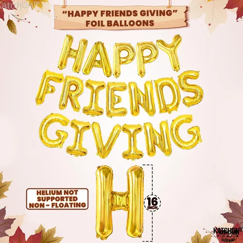 Vista 2 de KatchOn Juego de globos y pancartas de Happy Friendsgiving – Grande de 16 pulgadas, paquete de 3 Globos de pavo y calabaza Cartel de regalo