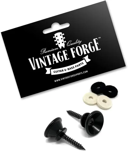 Vista 2 de Botones de correa de guitarra, color negro, grande, 0.669 in, ajuste universal para guitarra acústica y eléctrica y bajo (2) con tornillos