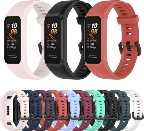 Vista 4 de Correas ECSEM compatibles con Huawei Band 4 y 5i de silicona suave, impermeable, ajustable, correa de reloj deportivo, correas de repuesto