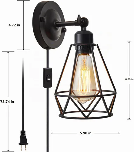 Vista 2 de Aplique de Pared Enchufable, Apliques de Pared Industriales Iluminación de Pared, Lámpara de Pared Vintage con Cable de Enchufe, Aplique Negro