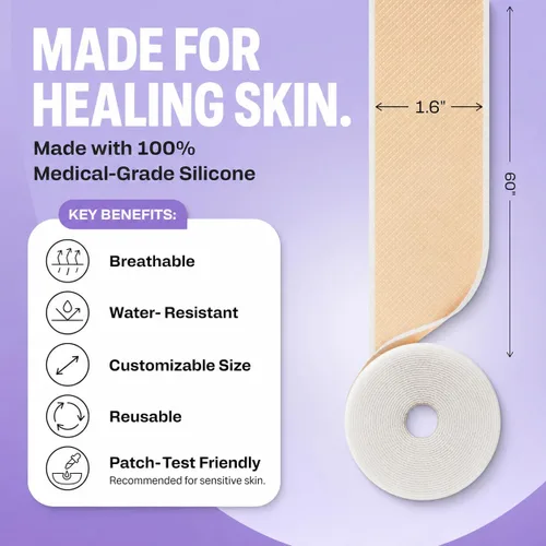 Vista 7 de AWD - Láminas de silicona para cicatrices quirúrgicas, cinta de silicona precortada de grado médico para cesárea, cinta de abdominoplastia, parches
