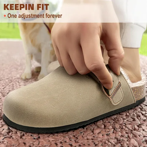 Vista 5 de BULLIANT Zapatillas de los hombres, resbalón en el invierno zapatos para el hogar para los hombres con cojín de corcho y pelo de conejo de fax