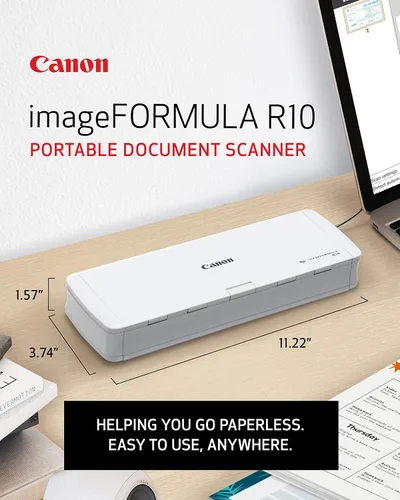 Vista 2 de Canon imageFORMULA R10 - Escáner de Documentos Portátil, Alimentado por USB, Escaneo Dúplex, Alimentador de Documentos, Fácil Configuración