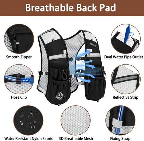 Vista 4 de Running Hydration Vest for Women Men - Waterproof Running Water Backpack Hydration Pack with 12 Pockets, Lightweight Water Vest for Hiking Trail