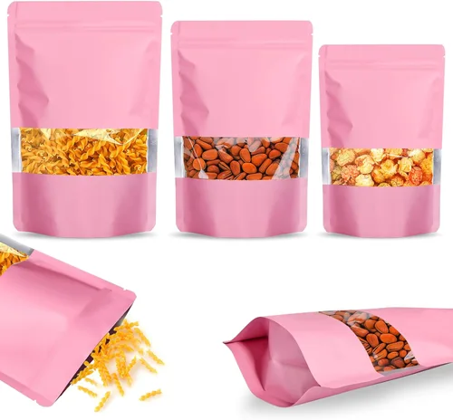 Vista 8 de 100 bolsas a prueba de olores, bolsas de embalaje resellables, bolsa de papel de aluminio mate con ventana transparente, bolsa sellable a prueba