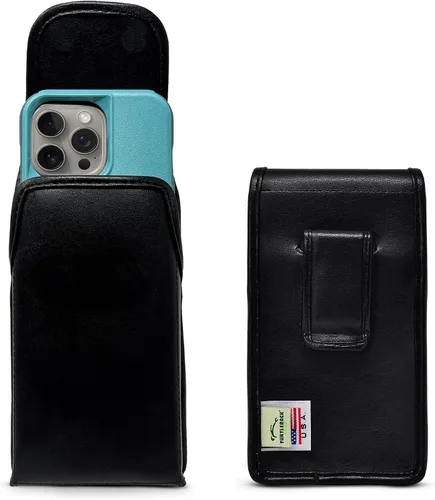 Vista 17 de Turtleback Soporte para cinturón para iPhone 16 Pro, 16e, 15 Pro 14 Pro 13 Pro - Pequeño - Se adapta con fundas delgadas estilo MagSafe, cuero negro