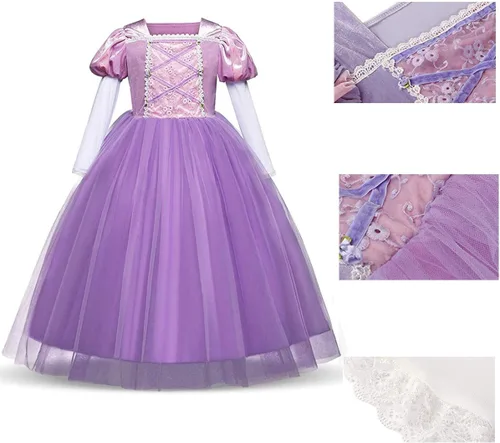 Vista 16 de Disfraz de princesa Sofía Rapunzel para niñas, disfraz de Halloween, Navidad, cumpleaños, fiesta con accesorios