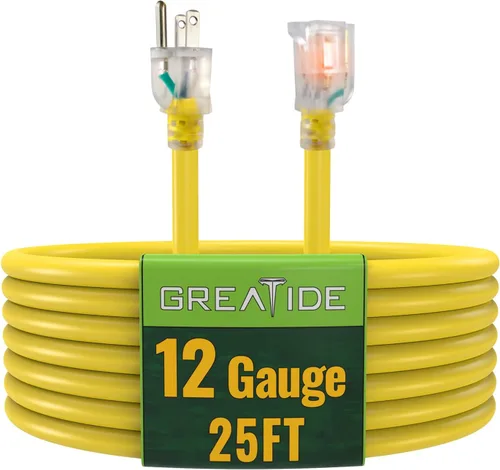 Vista 23 de Cable de extensión para interiores con extremo iluminado, cable de extensión resistente de calibre 12 de 3 pies, cable de extensión de 3 clavijas