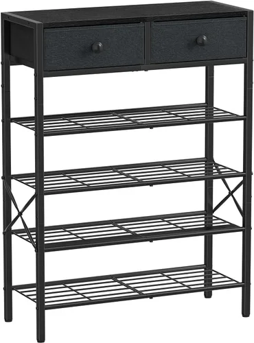 Vista 11 de Zapatero para entrada, organizador de zapatos de 4 niveles con 2 cajones no tejidos, estante de almacenamiento de metal para 12-16 pares de zapatos
