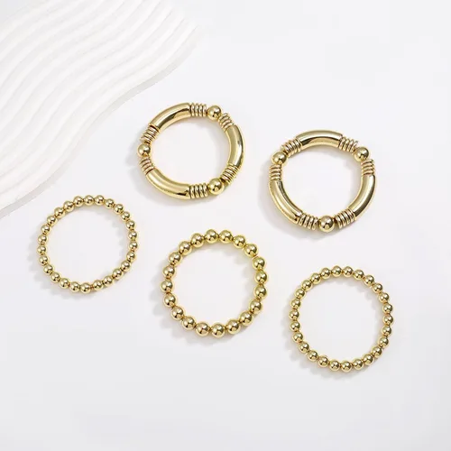 Vista 7 de Brazalete de oro para mujer, grueso, curvado, apilable, chapado en abalorios, pulseras elásticas