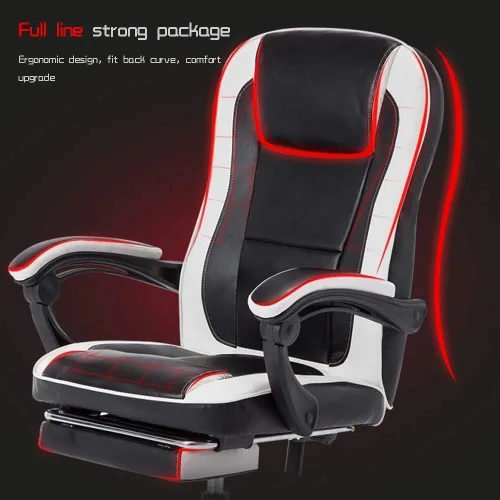 Vista 5 de Leather Desk Gaming Chair with Waist Massage Adjustable Height Reclining Ergonomic Racing Office Chair for Study Office,Black