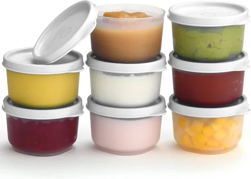 Vista 31 de Recipientes para condimentos con tapas, paquete de 8 unidades, 1.3 onzas. Recipiente para aderezo para ensalada para llevar, pequeños recipientes