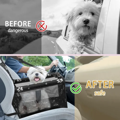 Vista 5 de Asiento de coche para perro, asiento elevador plegable para perro, impermeable, transpirable, bolsa de viaje Oxford para perros pequeños a medianos