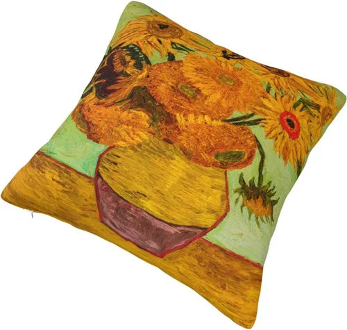 Vista 3 de Fundas de almohada de Van Gogh con diseño de girasoles en jarrón de 18 x 18 pulgadas, funda de almohada para sofá, cama, decoración del hogar