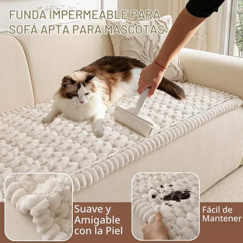 Vista 3 de Funda para sofá para perros lavable, fundas para sofá de 3 cojines no deslizantes, duraderas y peludas, funda para sofá apta para mascotas