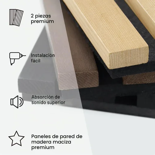 Vista 5 de ROOMTEC Paquete de 2 paneles acústicos de pared de madera maciza, paneles de pared insonorizados de 94.49" x 12.6", paneles de pared de listones