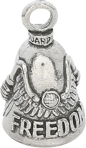 Vista 12 de Guardian Bell Campana patriótica de buena suerte con llavero y bolsa de regalo de terciopelo negro Campana de motocicleta Peltre sin plomo