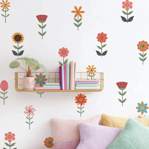 Vista 6 de funlife 72 PIEZAS Adhesivos de pared de flores de acuarela, para pegar y quitar, decoración de pared para dormitorio de niñas, flores boho